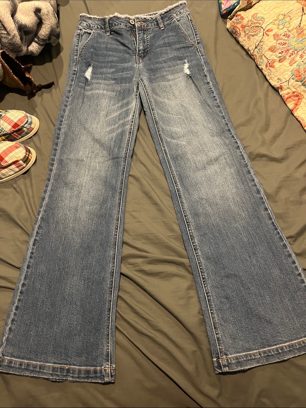 Kancan 3/25 high wide leg cotton blue jeans denim KC70008M distressed
